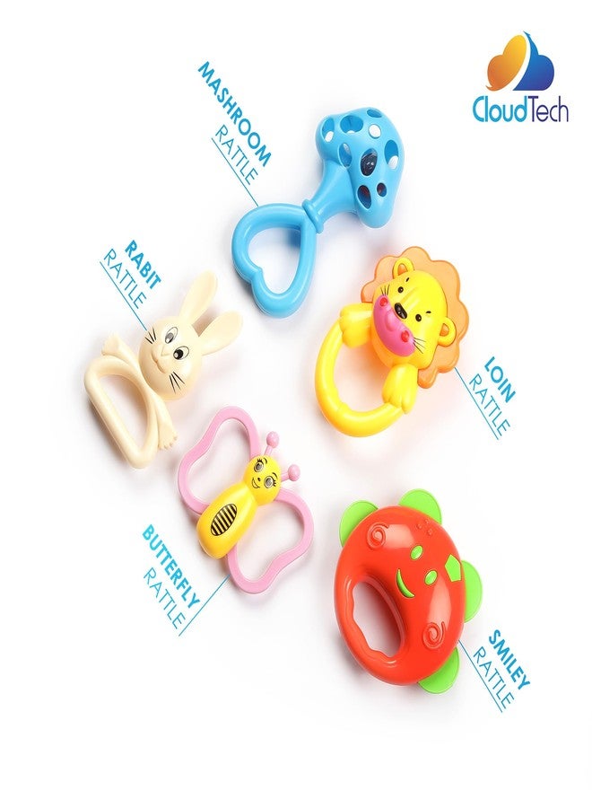 CloudTech Multicolour Attractive Plastic Set of 5 Rattles | BPA Free Rattle Toys | Easy Grip, Colourful Sound Toys for Newborns and Toddlers - Image 2
